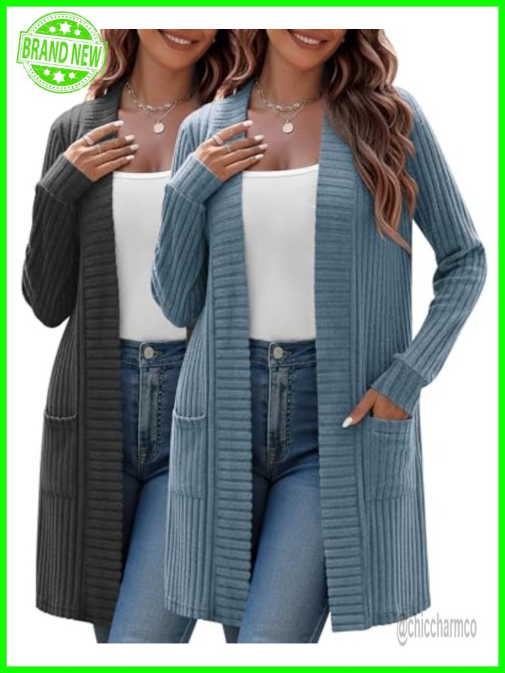 Plus Size Open Front Knit Cardigan Sweater with Pockets